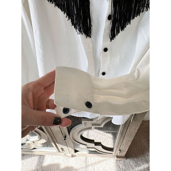 Norma Kamali Fringe Button Down Blouse - Timeless Style Is Everything But Fashio - Picture 6 of 13